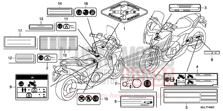 WARNETIKETT von Integra 750 MAT GUNPOWDER BLACK METALLIC (NH436) von 2014
